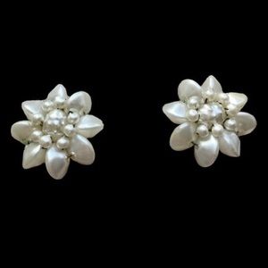 Vintage HONG KONG White MOP Mother of Pearl Clip Earrings Women’s Jewelry